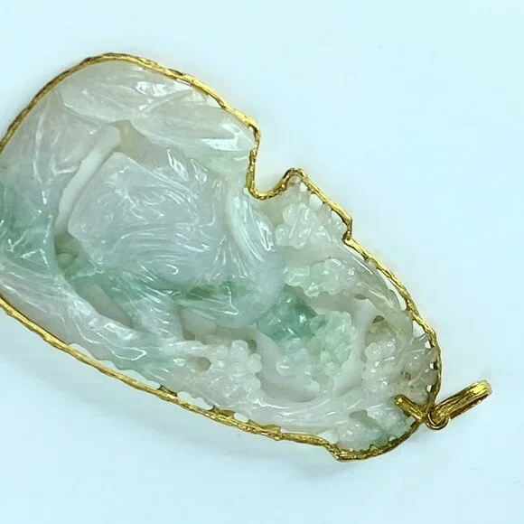 Vintage hand carved Jade custom made 14K pendant 3 1/4" 1 3/4" 32.3g JR8675